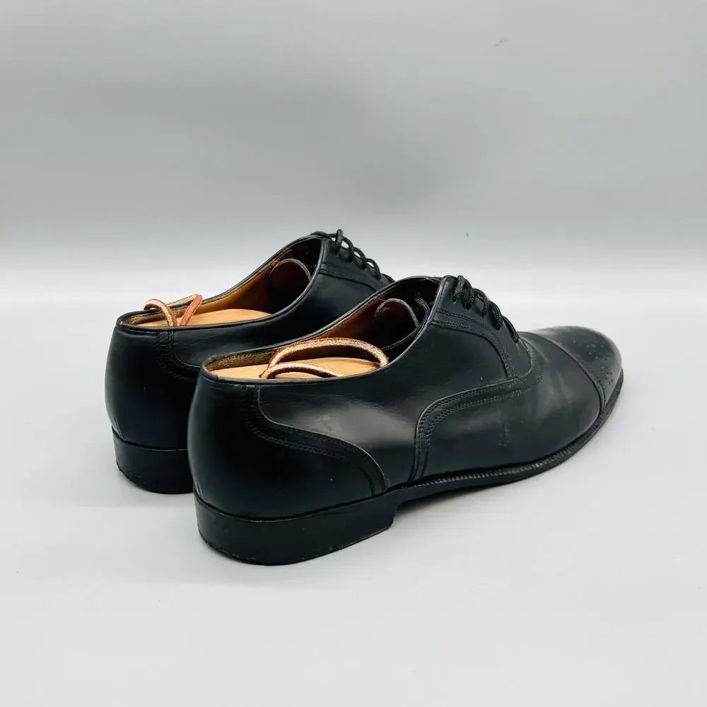 Ferragamo Shoes Mens 8.5 Black Leather Cap Toe Oxford Dres Lace Up Classic